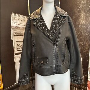 Zara Vegan Leather Jacket with Studded Accents